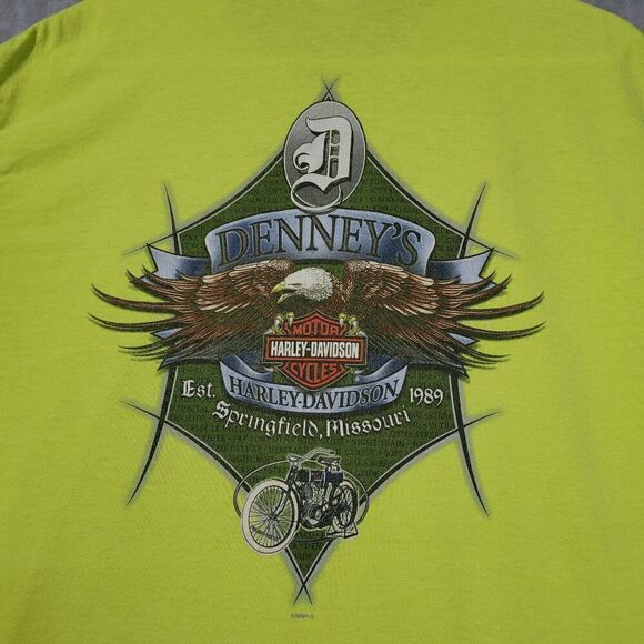 Harley Davidson Shirt Mens Large Yellow Denney's Springfield Missouri Pullover - Picture 5 of 8